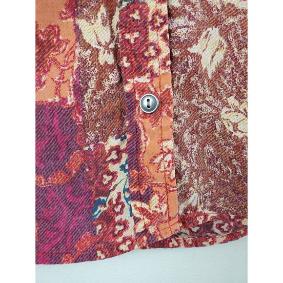 Lucky Brand Womens Small Patchwork Top Boho Button Down Rust Bohemian - Picture 3 of 10